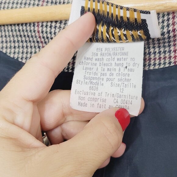 Carroll Reed Women's Vintage Red Tan Black Check V-Neck Button Front Blazer 12 - Picture 7 of 11